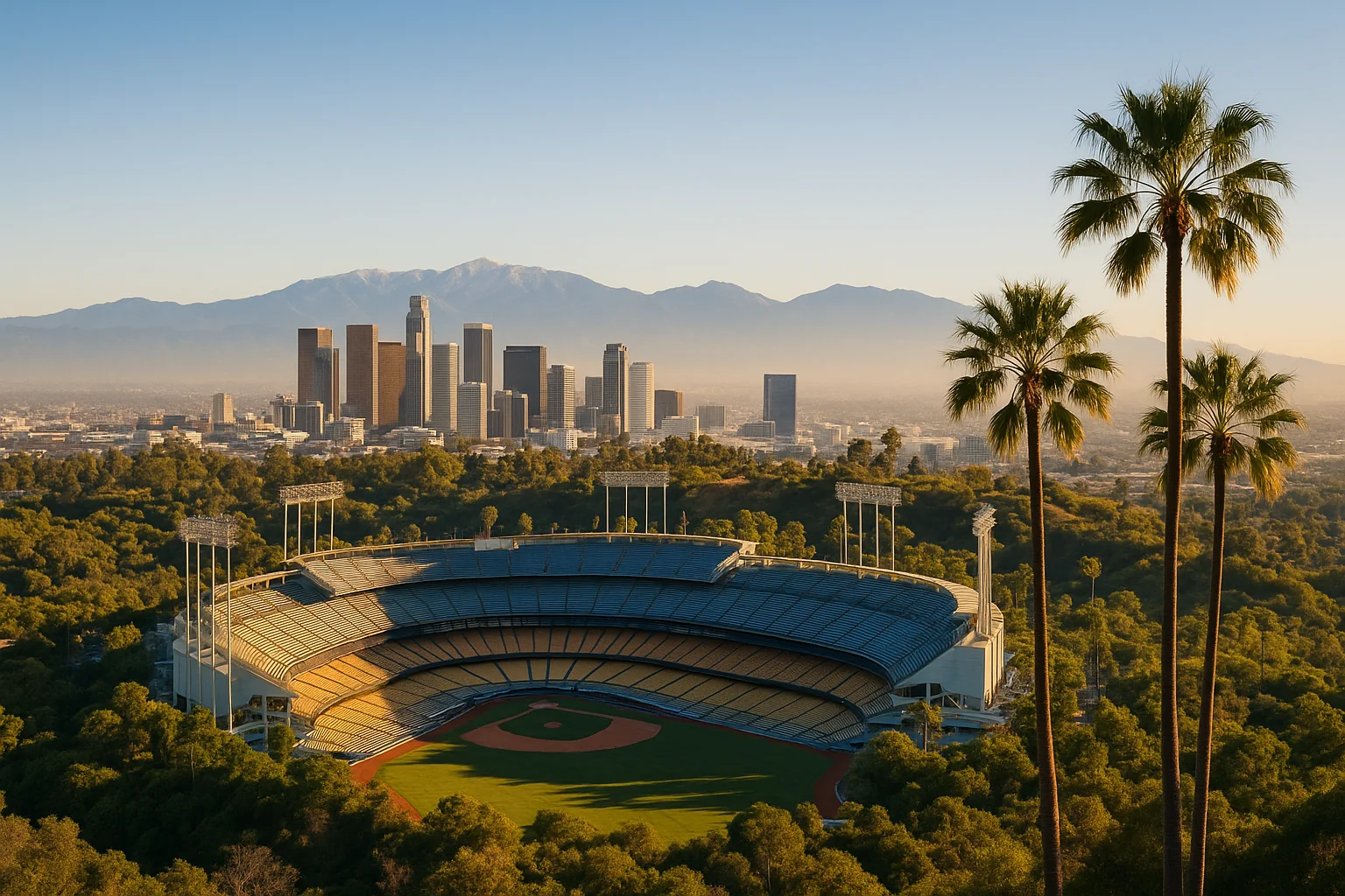 Downtown Los Angeles skyline at golden hour